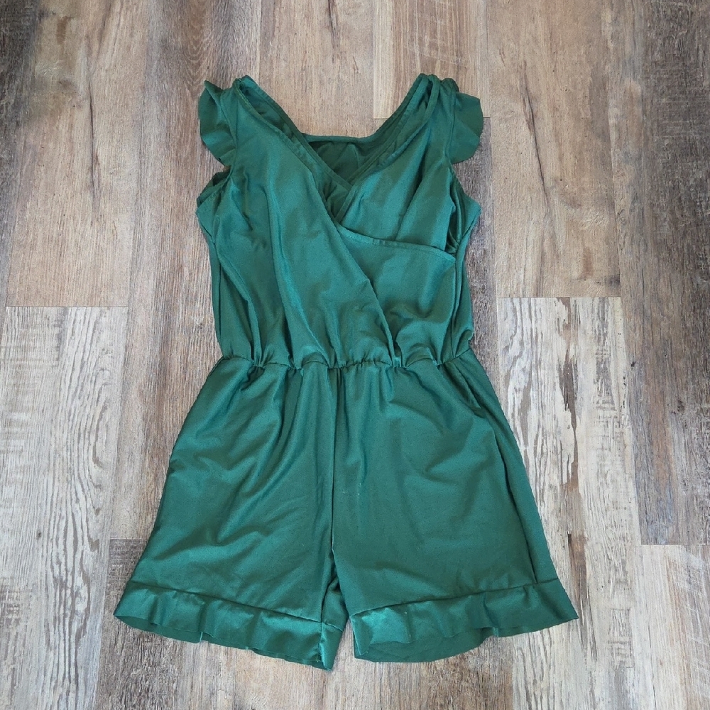 Green Ruffle Sleeve Romper